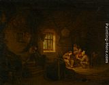 Drinking Canvas Paintings - A Tavern Interior with Peasants Drinking Beneath a Window